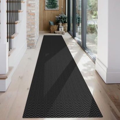 KOZYFLY 2x12 Long Runner Rug, Washable Non Slip Hallway Rug, Black/Grey - color: Black/Charcoal Grey, size: 2' x 12' (Rectangular)