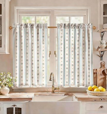 Miss Adola 36 Inch Length Kitchen Tier Curtains, Blue Striped - color: Blue Striped, size: 28"W x 36"L (Pack of 2)