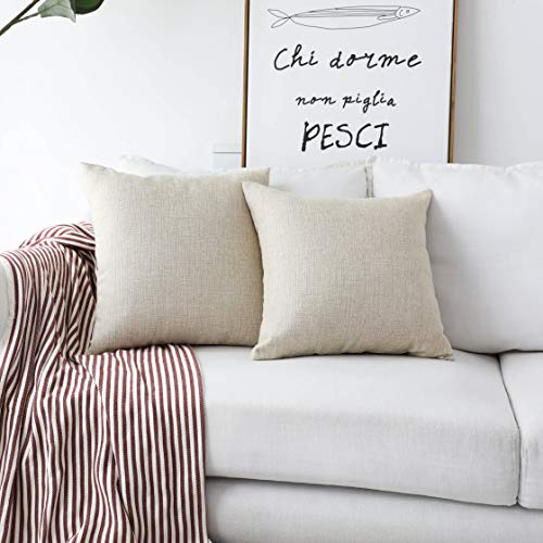 Home Brilliant Linen Burlap Throw Pillow Covers for Couch Sofa Beige Cream Pillow Covers 16x16, Set of 2, Light Linen - color: Light Linen, size: 16" x 16" (Pack of 2)