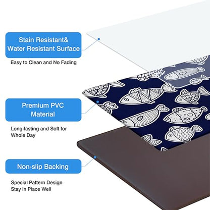 Kitchen Rugs for Floor 2 Pcs Memory Foam Padded Anti Fatigue Kitchen Mat - color: Fish-03