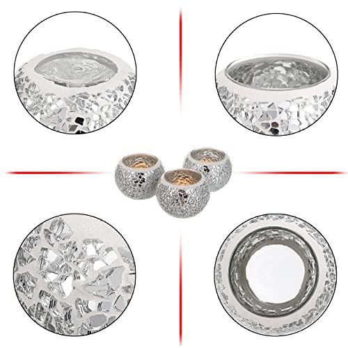 OwnMy 3PCS Mosaic Glass Tea Light Holders Round Bowl Votive Candle Holders - color: Silver
