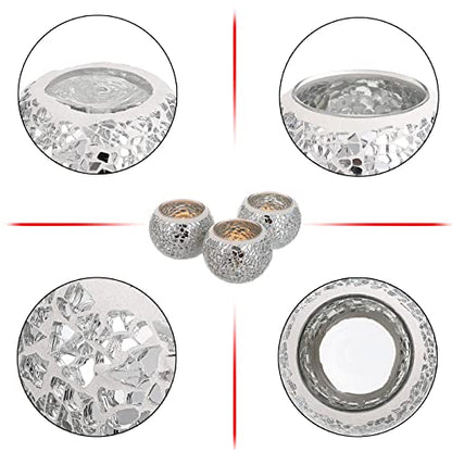 OwnMy 3PCS Mosaic Glass Tea Light Holders Round Bowl Votive Candle Holders - color: Silver