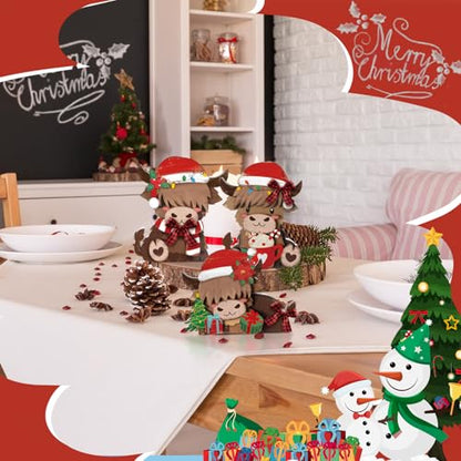 GlikCeil 3 Pcs Christmas Highland Cow Table Decorations Wood Centerpiece - style: Christmas