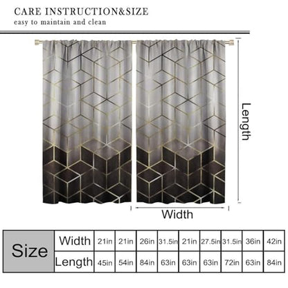 Geometric Marble Curtains, Black Gold Abstract Geometry Pattern Texture Window Treatments for Bedroom Living Room, Black Luxury Marble Drape 2 Panel Sets,52x84 Inch Blackout - color: Marble-4, size: 26"W x 84"L (Pack of 2)
