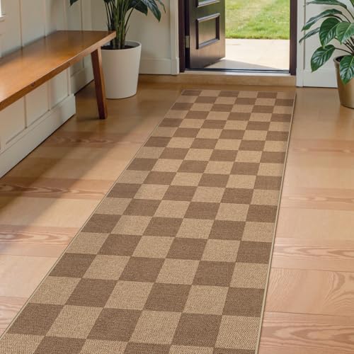 Lahome Checkered Easy Jute Kitchen Runner Rug, 2x8 Outdoor Rugs Washable - color: Nature/Checkerboard -1, size: 2'6" x 8' (Runner)