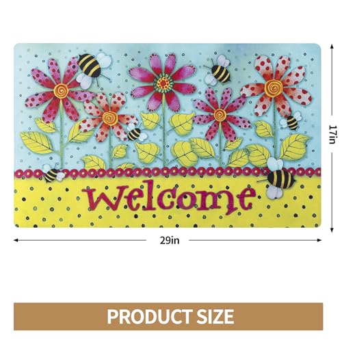 Welcome Mat 17x29 Non Slip Rubber Back Door Mat Outside Entrance - color: Polka-dot Bee