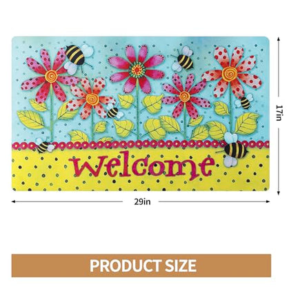 Welcome Mat 17x29 Non Slip Rubber Back Door Mat Outside Entrance - color: Polka-dot Bee