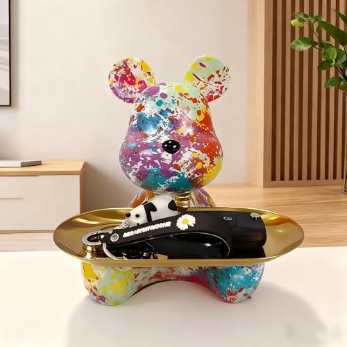 Bear Statue Resin Tray Animal Sculpture, Sitting Bear for Home Decor and Office, Suitable for Bedroom, Living Room, Office on Table, Desktop, Shelves and Cabinet (Splash 1) - color: Splash 1
