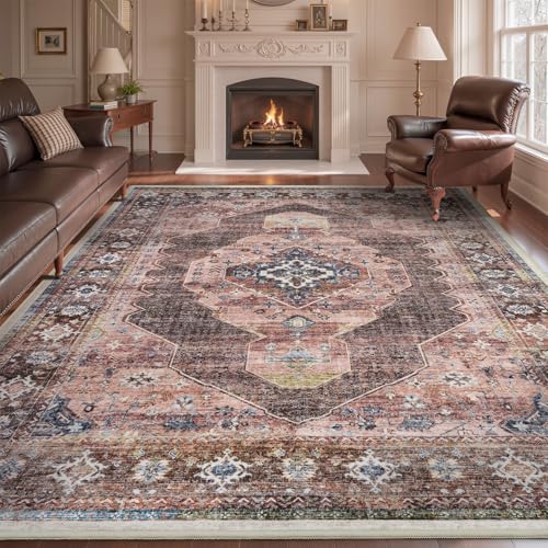 Pink Brown 6x9 Area Rugs for Living Room Bedroom Rug Girl Nursery Rug Washable Soft Study Room Dining Room Rugs Carpet Water Repellent Easy Care Non Slip - color: Pink/Caramel, size: 6' X 9' (Rectangular)