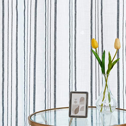 SXZJTEX Blue White Striped Linen Curtains 84 Inch Bedroom Living Room - color: Blue, size: 42"W x 84"L (Pack of 2)