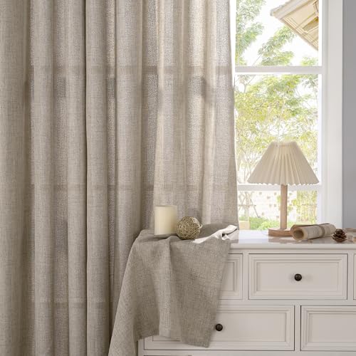 YoungsTex Oatmeal Linen Kitchen Curtains 36 Inches Long 2 Panels Set - color: Dark Oatmeal, size: 42"W x 36"L (Pack of 2)