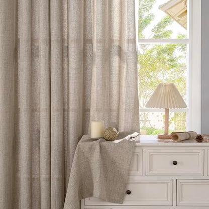 YoungsTex Oatmeal Linen Kitchen Curtains 36 Inches Long 2 Panels Set - color: Dark Oatmeal, size: 42"W x 36"L (Pack of 2)