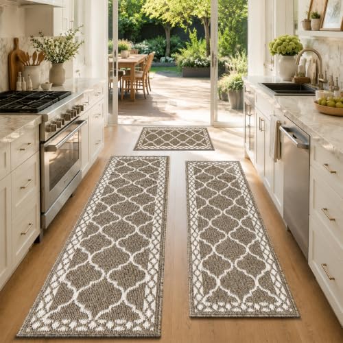 3 Piece Kitchen Rugs, Non Slip Waterproof Mats for Home(Brown) - color: Brown, size: 3-SET