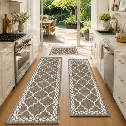 3 Piece Kitchen Rugs, Non Slip Waterproof Mats for Home(Brown) - color: Brown, size: 3-SET