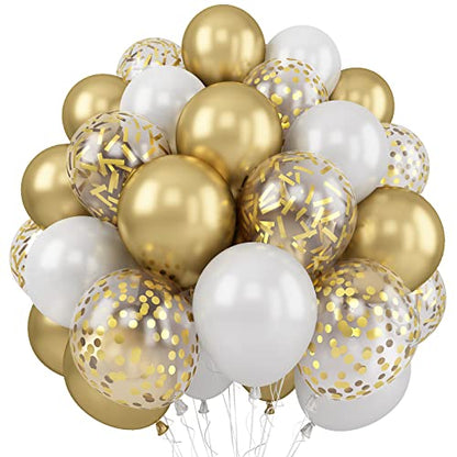 White and Gold Balloons, 60 Packs 12 Inch Metallic Gold Balloons - color: White Gold