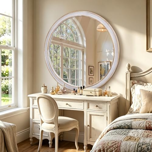 36 Inch Large Round Wood Mirror, Farmhouse Bathroom Mirrors for Wall - color: B - 36 in