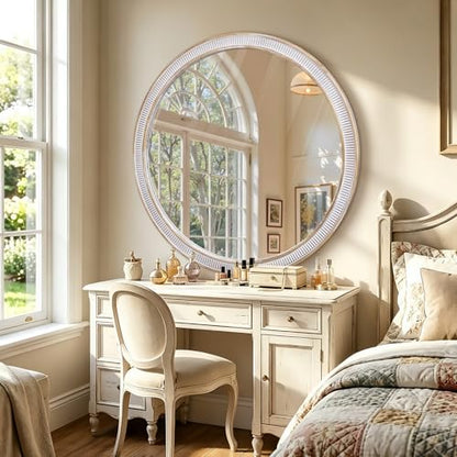 36 Inch Large Round Wood Mirror, Farmhouse Bathroom Mirrors for Wall - color: B - 36 in