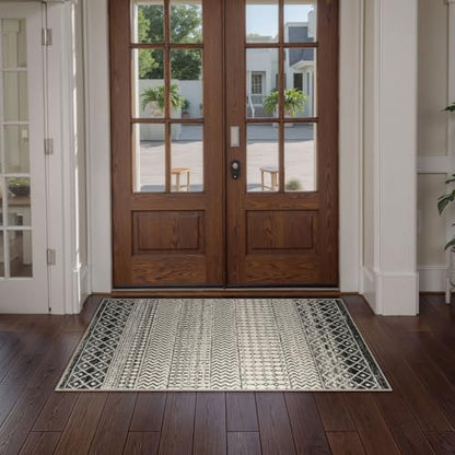 2x4 Washable Rugs for Entryway, Black Boho Bathroom Runner Rug - color: Black, size: 2' x 4' (Rectangular)