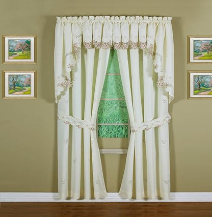 Today's Curtain Verona Reverse Embroidery Panel Pair and Tiebacks, 63", Ecru/Rose, 80" W X 63" L - color: Ecru/Rose, size: 80"W x 63"L (Pack of 1)