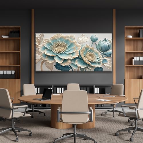 QSQ Large Blue White Flowers Wall Art For Living Room Picture 29" X 58" - color: KA7H, size: 58"L x 29"W