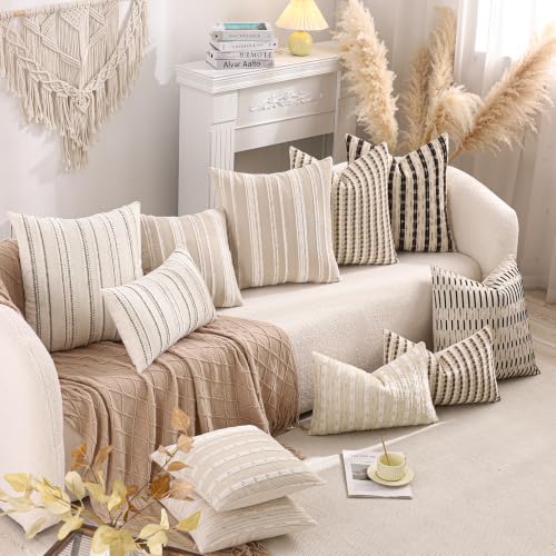 Boho Jacquard Throw Pillow Covers 12x20 Inch Set of 2 Beige Khaki - color: Beige+khaki, size: 20" x 12" (Pack of 2)