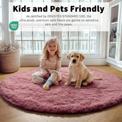 Blush Fluffy Round Rug Circle Area Rugs 4ft for Kids Girls Teen Bedroom - color: Blush, size: 4' (Round)