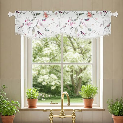 VOGOL Purple Bird Print Scalloped Valance, Linen Texture, 52 x 16, 1 Panel - color: Birds Purple, size: 52"W x 16"L (Pack of 1)