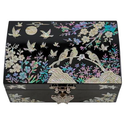 February Mountain Mother of Pearl Small Jewelry Ring Box - Gifts for best friends women, Thank you gifts, mom birthday gifts, Friendship Women Gifts Trinkets Keepsake Treasure box (Black-Birds) - color: Black-Birds