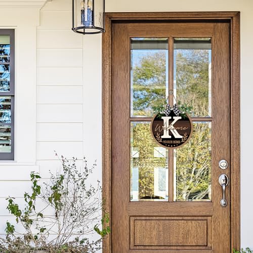 Monogram Letter K Front Door Sign, Welcome to Our Home Family Last - color: K