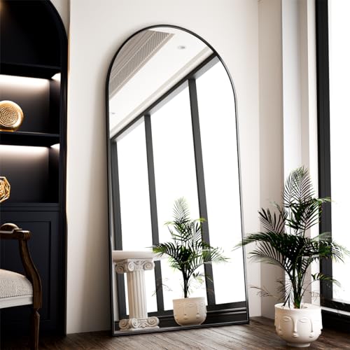 VooBang Oversized Full Length Mirror, 71" x 30" Arch Floor Mirror with Stand, Aluminum Alloy Frame Full Body Mirror for Bedroom Bathroom Living Room Decor, Black - color: Black, size: 71"L x 30"W
