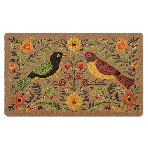 Vintage Floral Bird Door Mat, Antique Flower Botanical Birds Welcome Front Coir Door Mats Outdoor Indoor Outside Entrance for Nursery, Retro Floral Bird Decor 17x29 Inch - color: Bird2