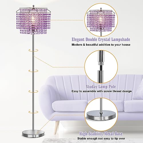Crystal Floor Lamp Purple, 64" Tall Standing Lamps Elegant Floor Lamp - color: Purple
