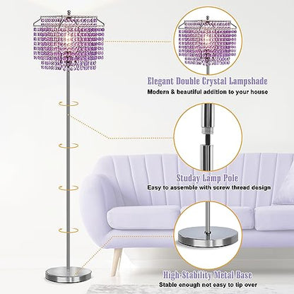 Crystal Floor Lamp Purple, 64" Tall Standing Lamps Elegant Floor Lamp - color: Purple