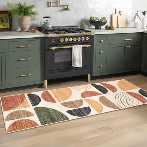 MUJOO Boho Runner Rug Washable,2x6 Area Rugs Non Slip Modern Abstract - color: Rust and Brown, size: 2' x 6' (Rectangular)