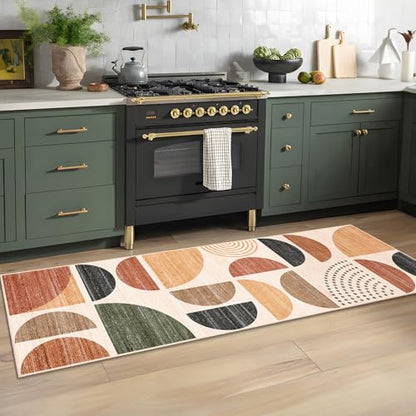 MUJOO Boho Runner Rug Washable,2x6 Area Rugs Non Slip Modern Abstract - color: Rust and Brown, size: 2' x 6' (Rectangular)