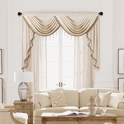 ELKCA Luxury Cream Velvet Curtain Valances for Living Room with Beads(59inch,1 Panel) - color: Cream, size: 59"W x 43"L (Pack of 1)