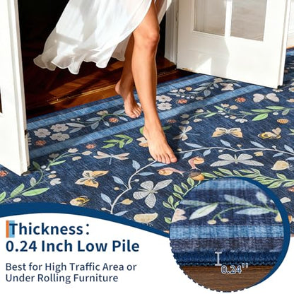 GarveeHome Washable Bug Rugs 5x7 for Bedroom Non Slip Living Room Rugs - color: Blue, size: 5'x7'(Rectangular)