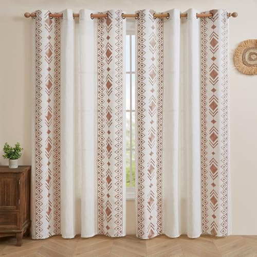 Beige Boho Curtains 72 Inches Long 2 Panels Geometric Embroidered - color: Geometric-beige, size: 52"W x 72"L (Pack of 2)