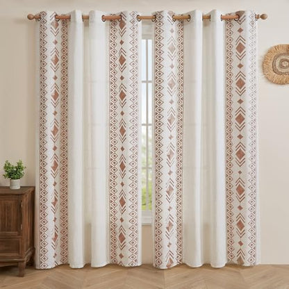 Boho Curtains 2 Panels for Living Room Geometric Patterned 90 Inch - color: Geometric-beige, size: 52"W x 90"L (Pack of 2)