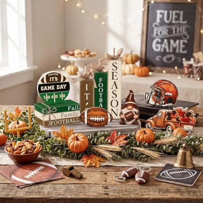 11 Pcs Fall Football Table Decorations Football Tiered Tray Decor - style: Football