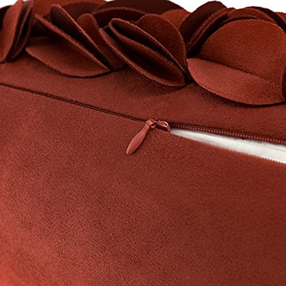 KINGROSE Handmade 3D Flower Throw Pillow Cover, Rust Red, 12x20 Inches - color: Rust Red