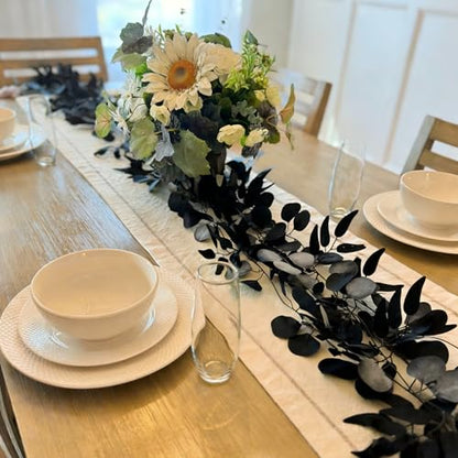 CQURE 12 Pack 84Ft Eucalyptus Garland,Artificial Eucalyptus Willow Leaves Table Greenery Garland Wreath Vines for Wedding Party Table Fireplace Bedroom Wall Room Decor - size: 84Ft-12Pack-Willow-Black