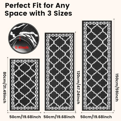 3 Piece Kitchen Rugs, Non Slip Waterproof Mats for Home(Black) - color: Black, size: 3-SET