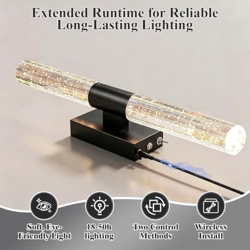 camuucci Battery Operated Wall Sconces Set of 2, Rechargeable Wall Lights - color: Black, size: 20.9 Inches