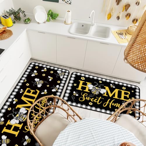 Fourluoo 3 Pcs Bee Kitchen Rugs and Mats Decor Set Honey Bee Kitchen Rugs - color: Honey Bee