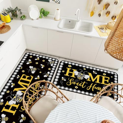 Fourluoo 3 Pcs Bee Kitchen Rugs and Mats Decor Set Honey Bee Kitchen Rugs - color: Honey Bee