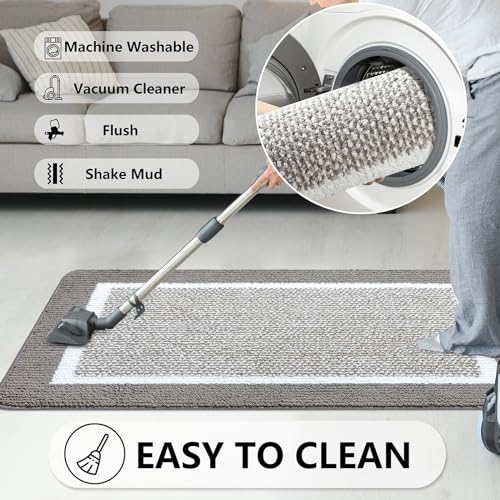 REFETONE Dirt Trapper Door Mat 24" x 36", Non-Slip Washable Doormats, Grey