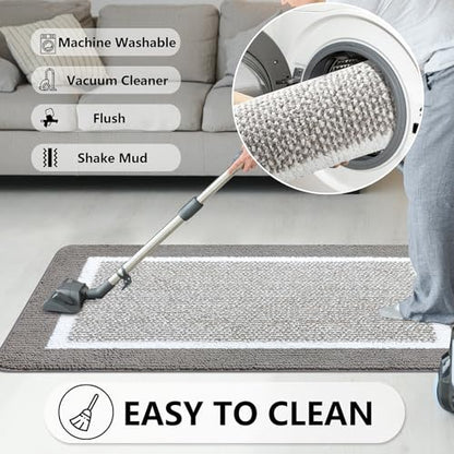 REFETONE Dirt Trapper Door Mat 24" x 36", Non-Slip Washable Doormats, Grey
