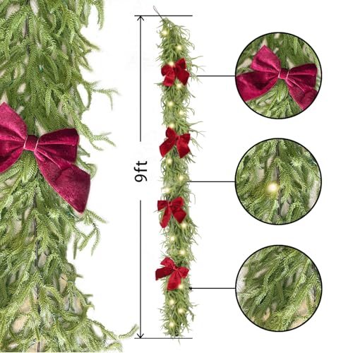 HipTree 9ft Pre-Lit Real Touch Norfolk Christmas Garland with Lights - size: 9ft