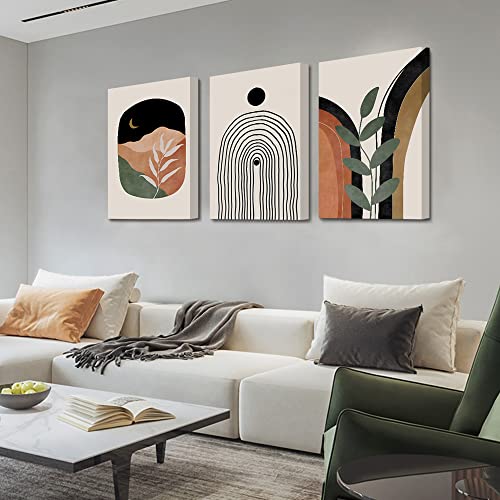 Boho Wall Art Prints Set of 3, Boho Wall Decor, Mid Century Modern Prints Sun Moon Leaf Mountain Canvas Wall Painting, Neutral Abstract Geometric Prints Canvas Artwork Prints for Bedroom Bathroom Living Room Office - color: Boho Prints-2, size: 16x24inchx